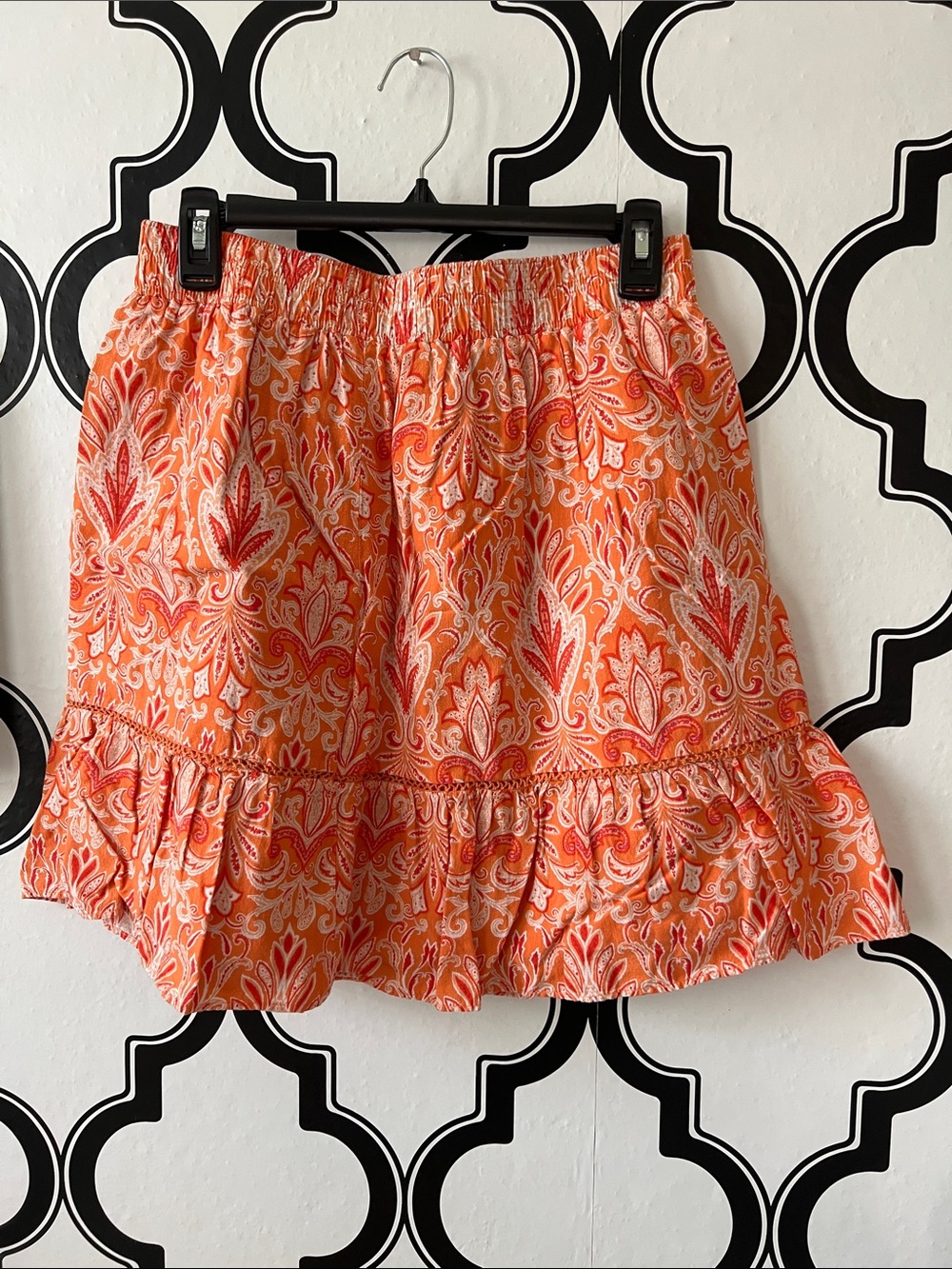 LOFT Orange Paisley Ruffle-Hem Mini Skirt